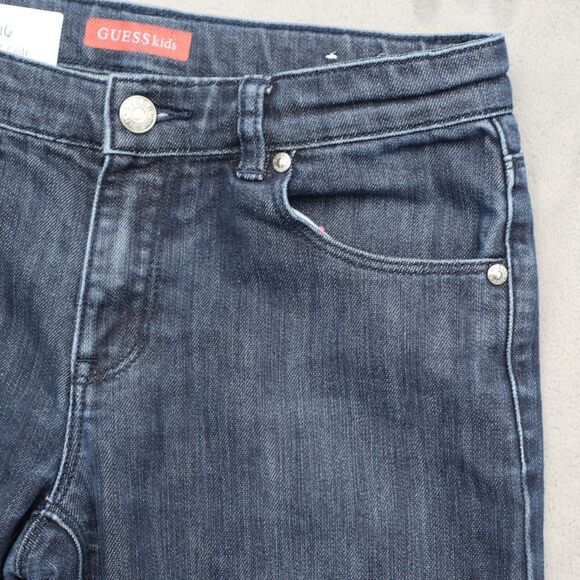 Guess Pants Boys 12 Blue Straight Button Zip 5 Pocket Logo Dark Wash Denim Jeans - Picture 11 of 16